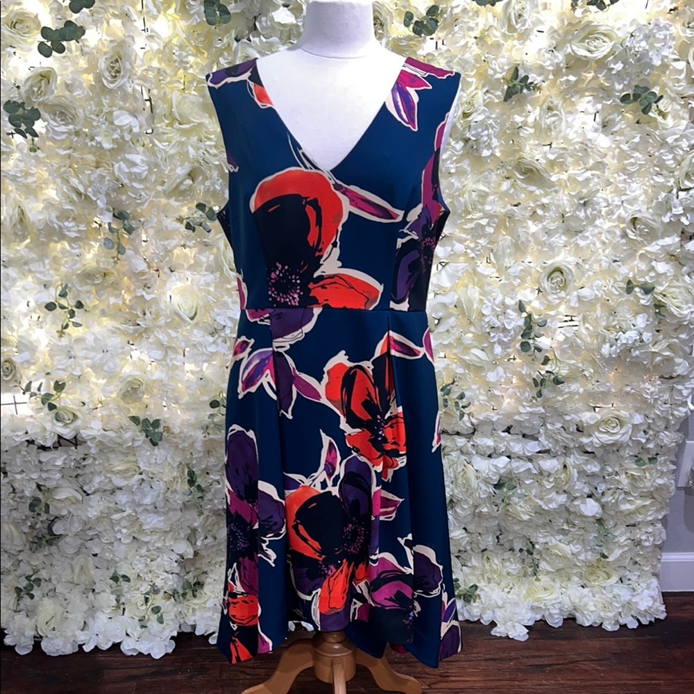 Floral Sleeveless Dress - Blue, Red, Purple